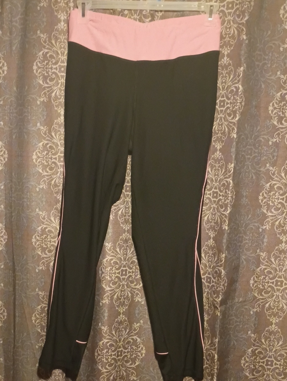 Avia Black Track Pants with Pink Waistband and Side Piping